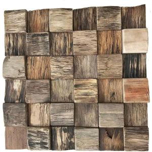 image11 78quotW x 11 78quotH x 12quotP Reclaimed Boat Wood Mosaic Wall Tile Natural Finish