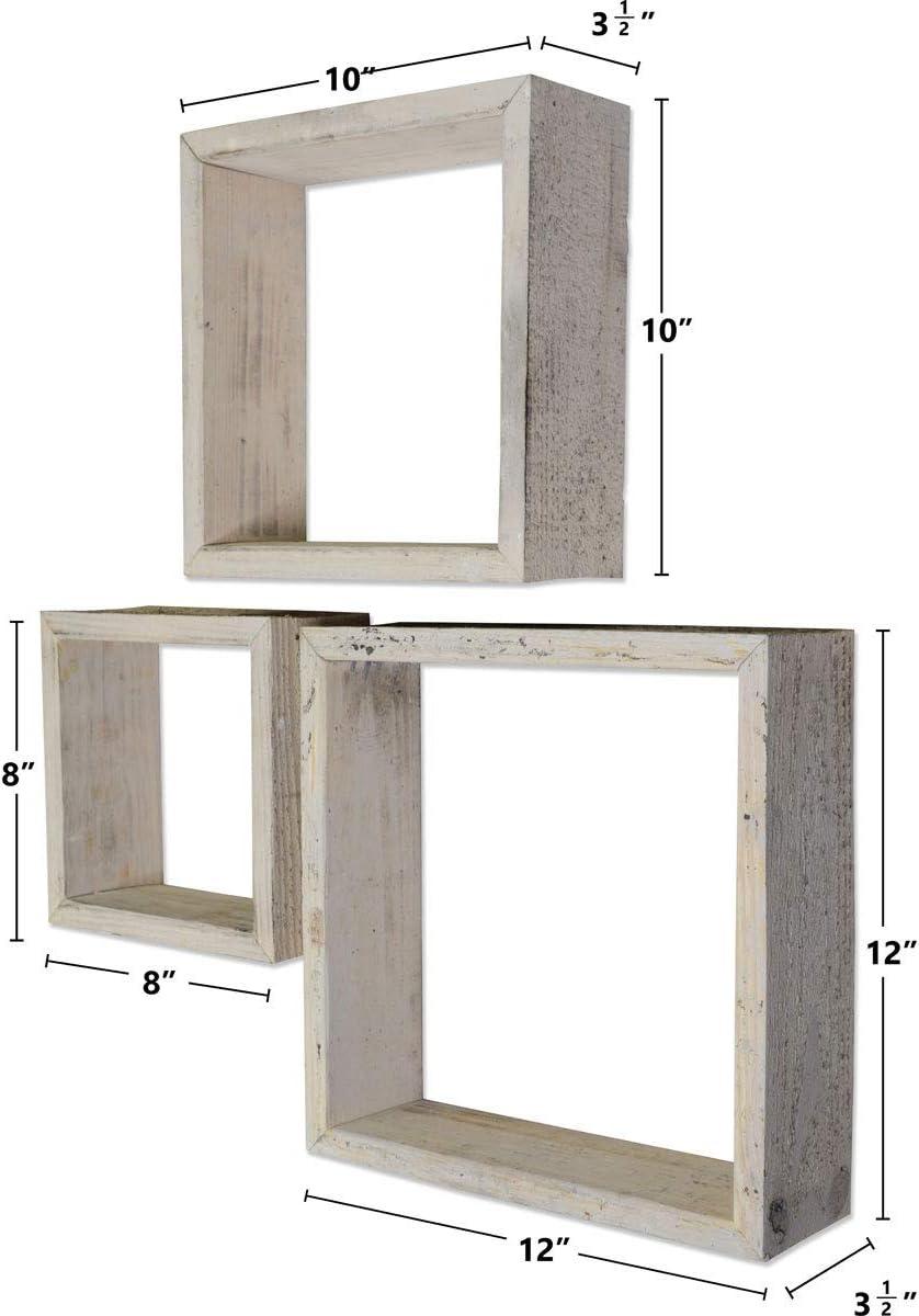 imageEkena Millwork DECR15SBSQOBBR Set of 3 Square Open Back Vintage Farmhouse Shadow Box Shelves Barnwood Decor Collection Weathered BrownChalk Dust White
