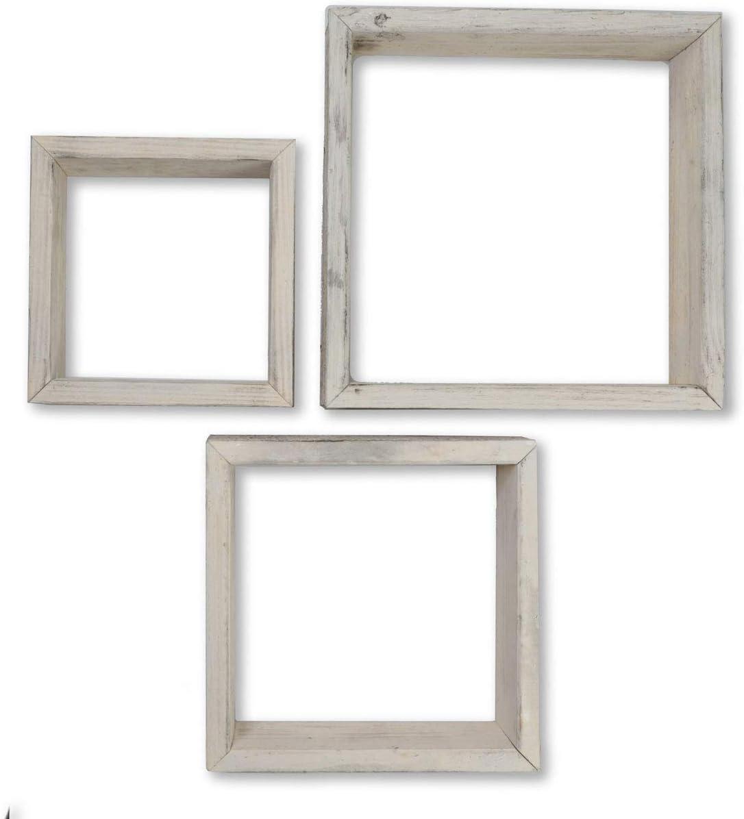 imageEkena Millwork DECR15SBSQOBBR Set of 3 Square Open Back Vintage Farmhouse Shadow Box Shelves Barnwood Decor Collection Weathered BrownChalk Dust White