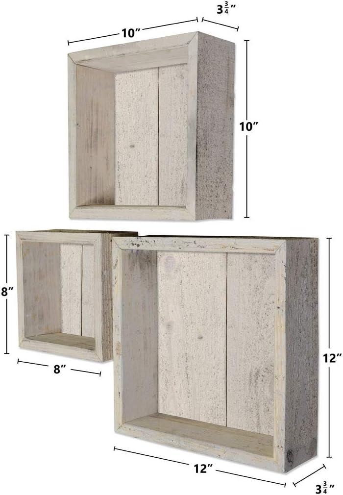 imageEkena Millwork DECR15SBSQOBBR Set of 3 Square Open Back Vintage Farmhouse Shadow Box Shelves Barnwood Decor Collection Weathered BrownChalk Dust White