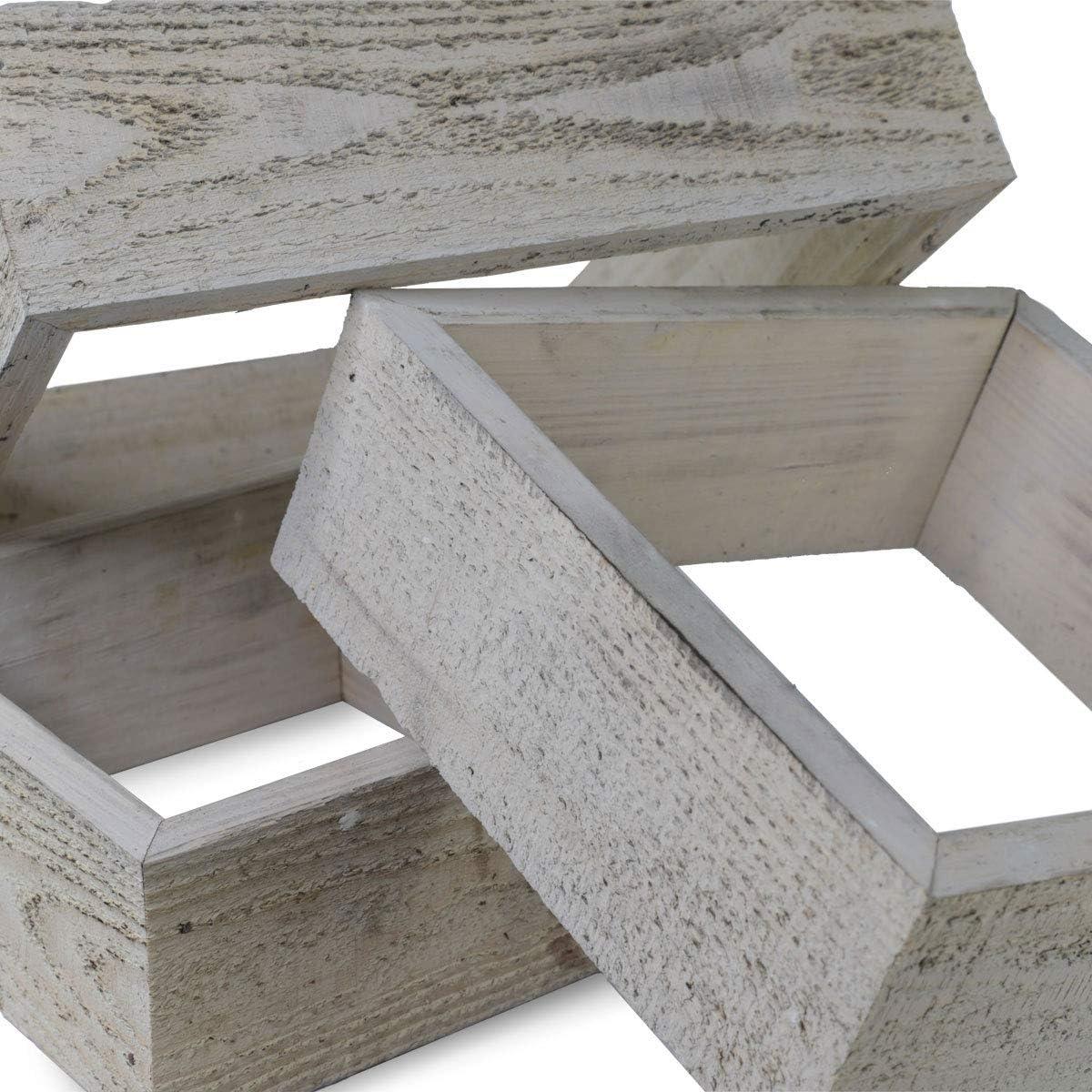 imageEkena Millwork DECR15SBSQOBBR Set of 3 Square Open Back Vintage Farmhouse Shadow Box Shelves Barnwood Decor Collection Weathered BrownChalk Dust White