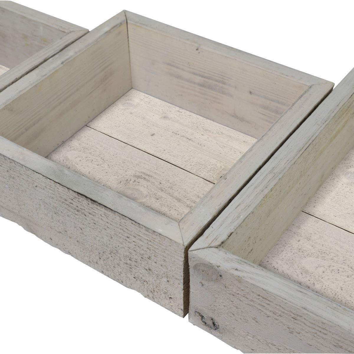 imageEkena Millwork DECR15SBSQOBBR Set of 3 Square Open Back Vintage Farmhouse Shadow Box Shelves Barnwood Decor Collection Weathered BrownChalk Dust White