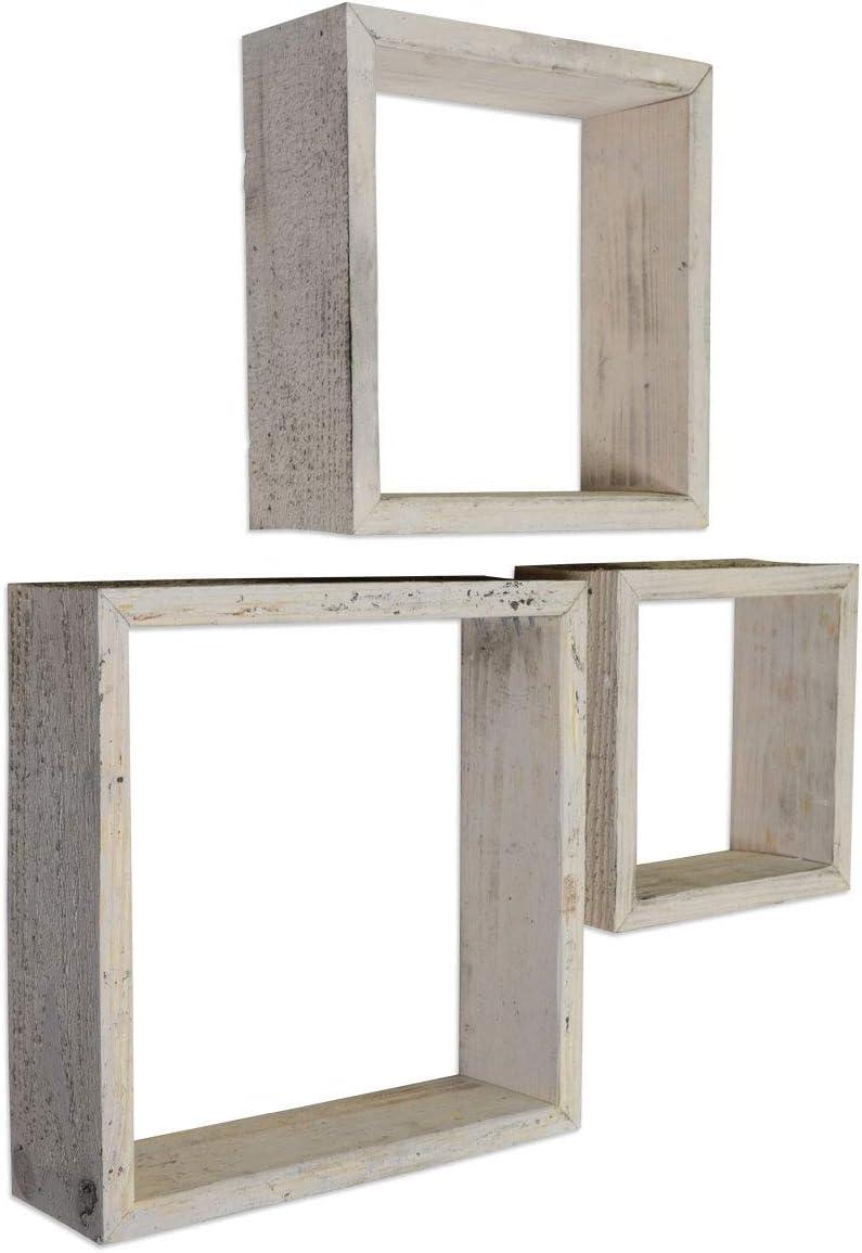 imageEkena Millwork DECR15SBSQOBBR Set of 3 Square Open Back Vintage Farmhouse Shadow Box Shelves Barnwood Decor Collection Weathered BrownChalk Dust White