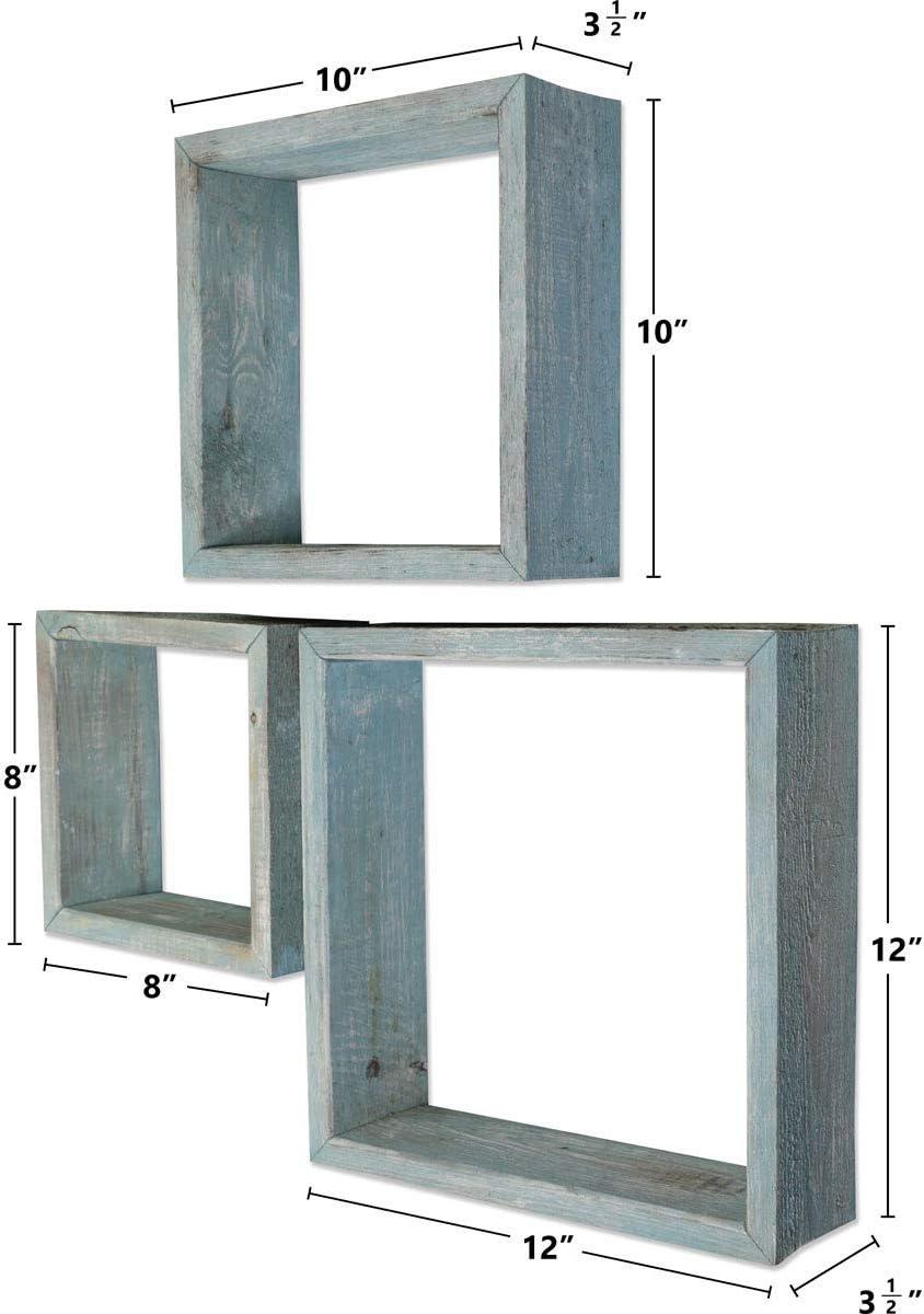 imageEkena Millwork DECR15SBSQOBBR Set of 3 Square Open Back Vintage Farmhouse Shadow Box Shelves Barnwood Decor Collection Weathered BrownDriftwood Blue