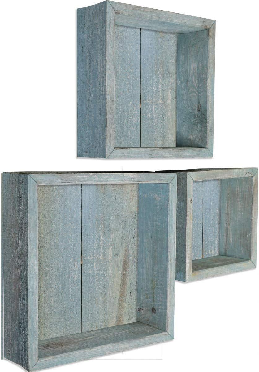imageEkena Millwork DECR15SBSQOBBR Set of 3 Square Open Back Vintage Farmhouse Shadow Box Shelves Barnwood Decor Collection Weathered BrownDriftwood Blue