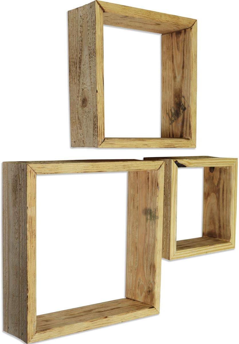 imageEkena Millwork DECR15SBSQOBBR Set of 3 Square Open Back Vintage Farmhouse Shadow Box Shelves Barnwood Decor Collection Weathered BrownNatural Barnwood