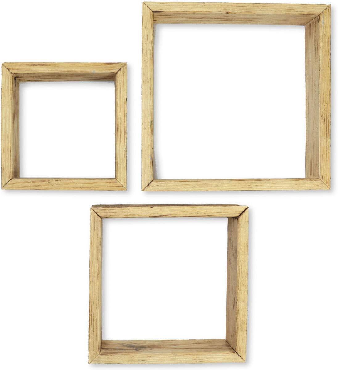 imageEkena Millwork DECR15SBSQOBBR Set of 3 Square Open Back Vintage Farmhouse Shadow Box Shelves Barnwood Decor Collection Weathered BrownNatural Barnwood