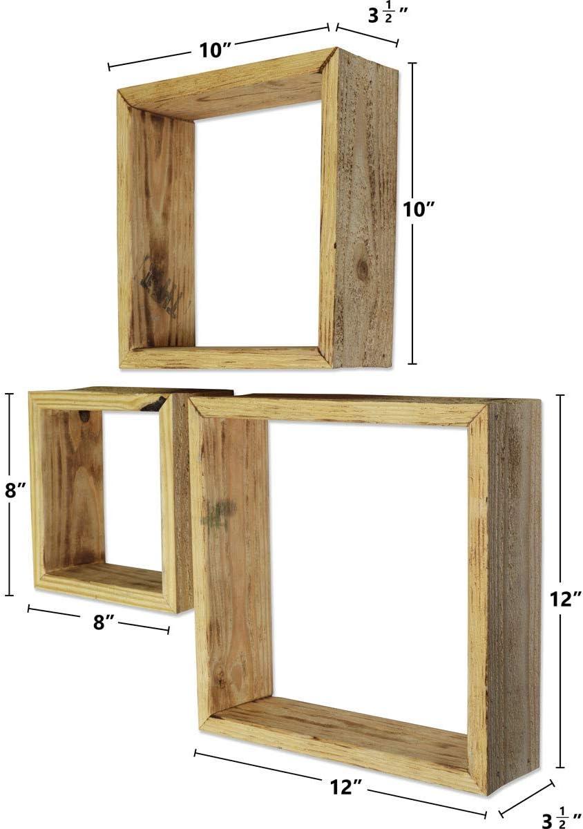 imageEkena Millwork DECR15SBSQOBBR Set of 3 Square Open Back Vintage Farmhouse Shadow Box Shelves Barnwood Decor Collection Weathered BrownNatural Barnwood