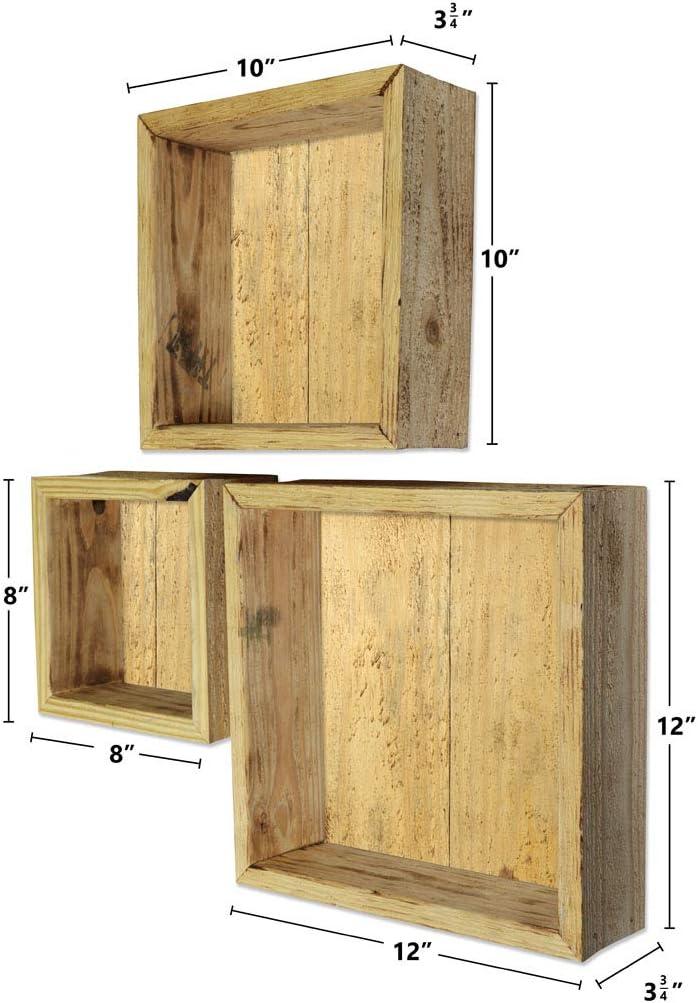 imageEkena Millwork DECR15SBSQOBBR Set of 3 Square Open Back Vintage Farmhouse Shadow Box Shelves Barnwood Decor Collection Weathered BrownNatural Barnwood