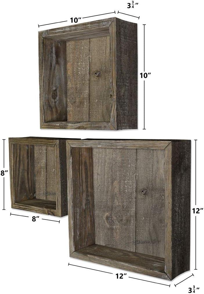 imageEkena Millwork DECR15SBSQOBBR Set of 3 Square Open Back Vintage Farmhouse Shadow Box Shelves Barnwood Decor Collection Weathered BrownPebble Grey