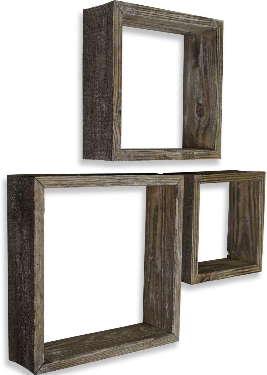 imageEkena Millwork DECR15SBSQOBBR Set of 3 Square Open Back Vintage Farmhouse Shadow Box Shelves Barnwood Decor Collection Weathered BrownPebble Grey