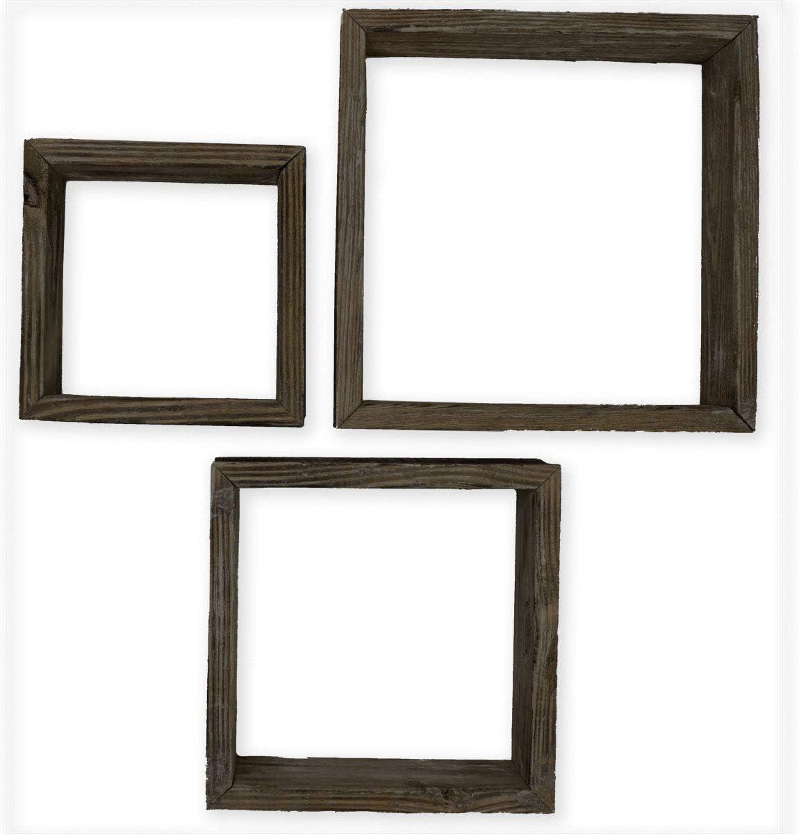 imageEkena Millwork DECR15SBSQOBBR Set of 3 Square Open Back Vintage Farmhouse Shadow Box Shelves Barnwood Decor Collection Weathered BrownPebble Grey