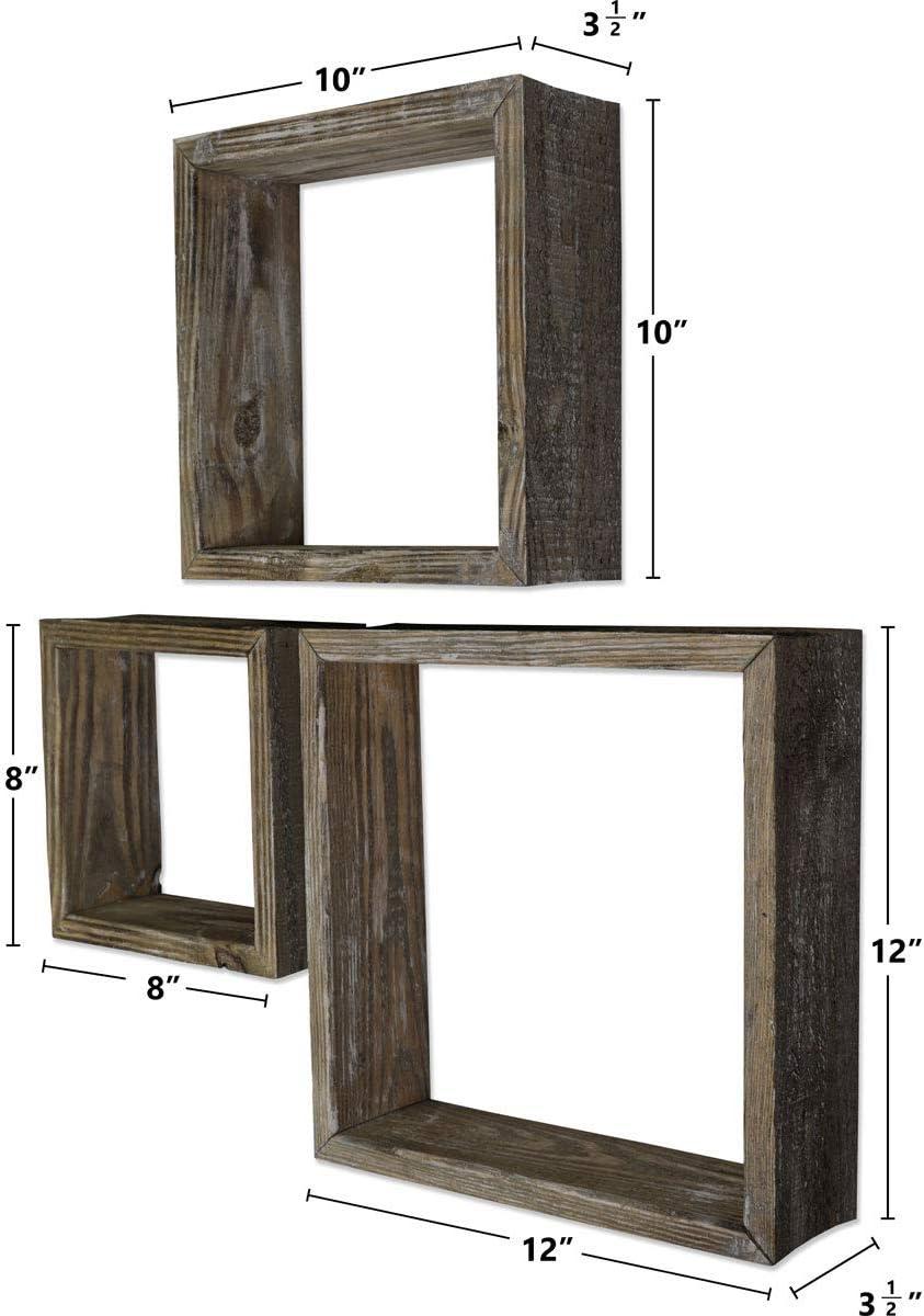 imageEkena Millwork DECR15SBSQOBBR Set of 3 Square Open Back Vintage Farmhouse Shadow Box Shelves Barnwood Decor Collection Weathered BrownPebble Grey