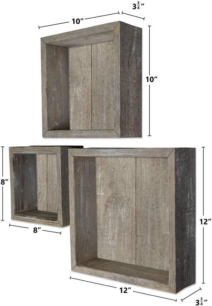 imageEkena Millwork DECR15SBSQOBBR Set of 3 Square Open Back Vintage Farmhouse Shadow Box Shelves Barnwood Decor Collection Weathered BrownReclaimed Grey