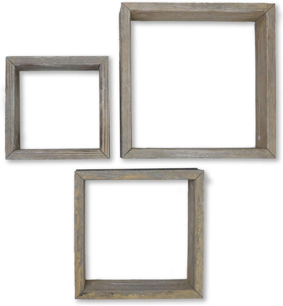 imageEkena Millwork DECR15SBSQOBBR Set of 3 Square Open Back Vintage Farmhouse Shadow Box Shelves Barnwood Decor Collection Weathered BrownReclaimed Grey
