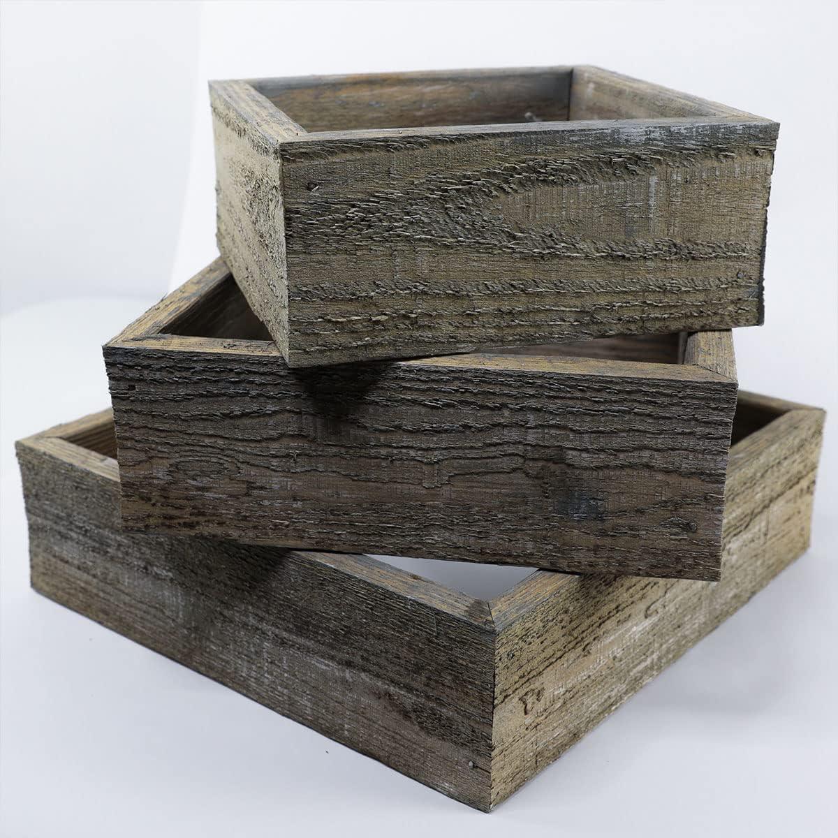 imageEkena Millwork DECR15SBSQOBBR Set of 3 Square Open Back Vintage Farmhouse Shadow Box Shelves Barnwood Decor Collection Weathered BrownReclaimed Grey