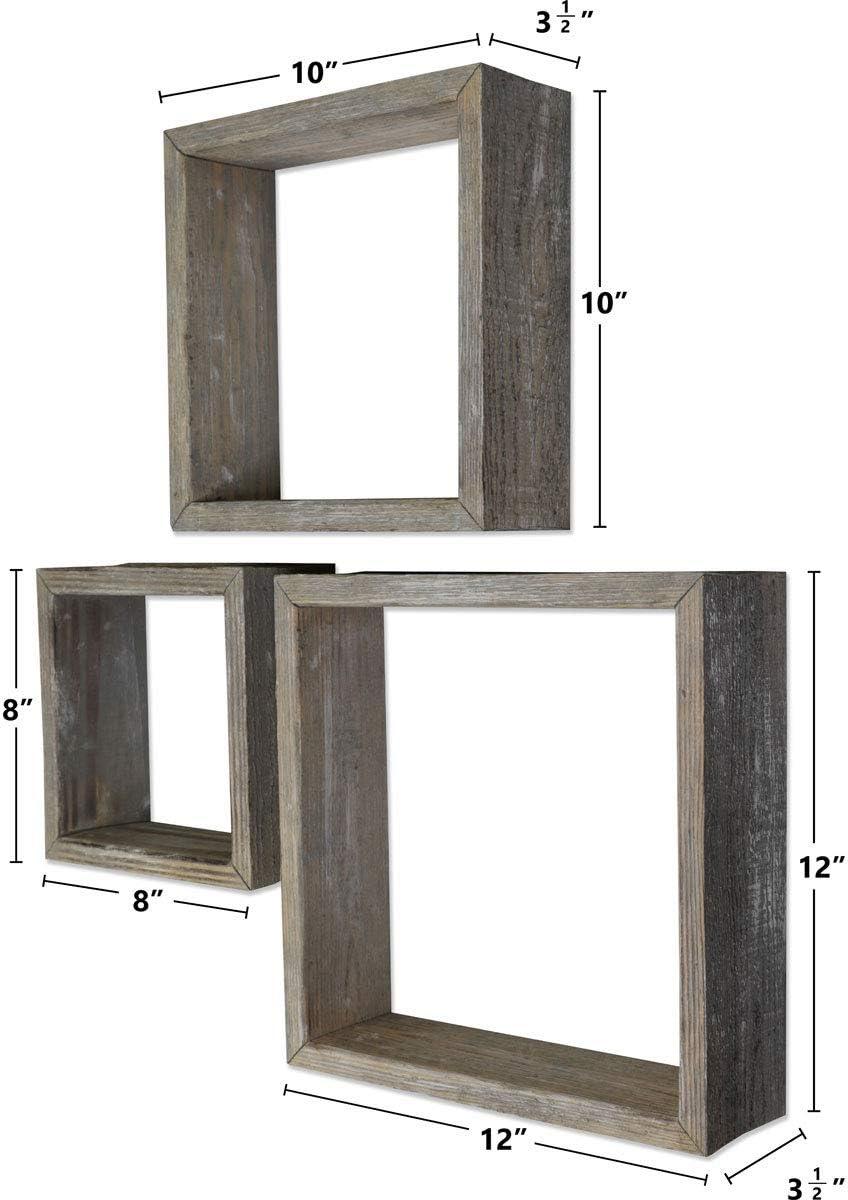 imageEkena Millwork DECR15SBSQOBBR Set of 3 Square Open Back Vintage Farmhouse Shadow Box Shelves Barnwood Decor Collection Weathered BrownReclaimed Grey