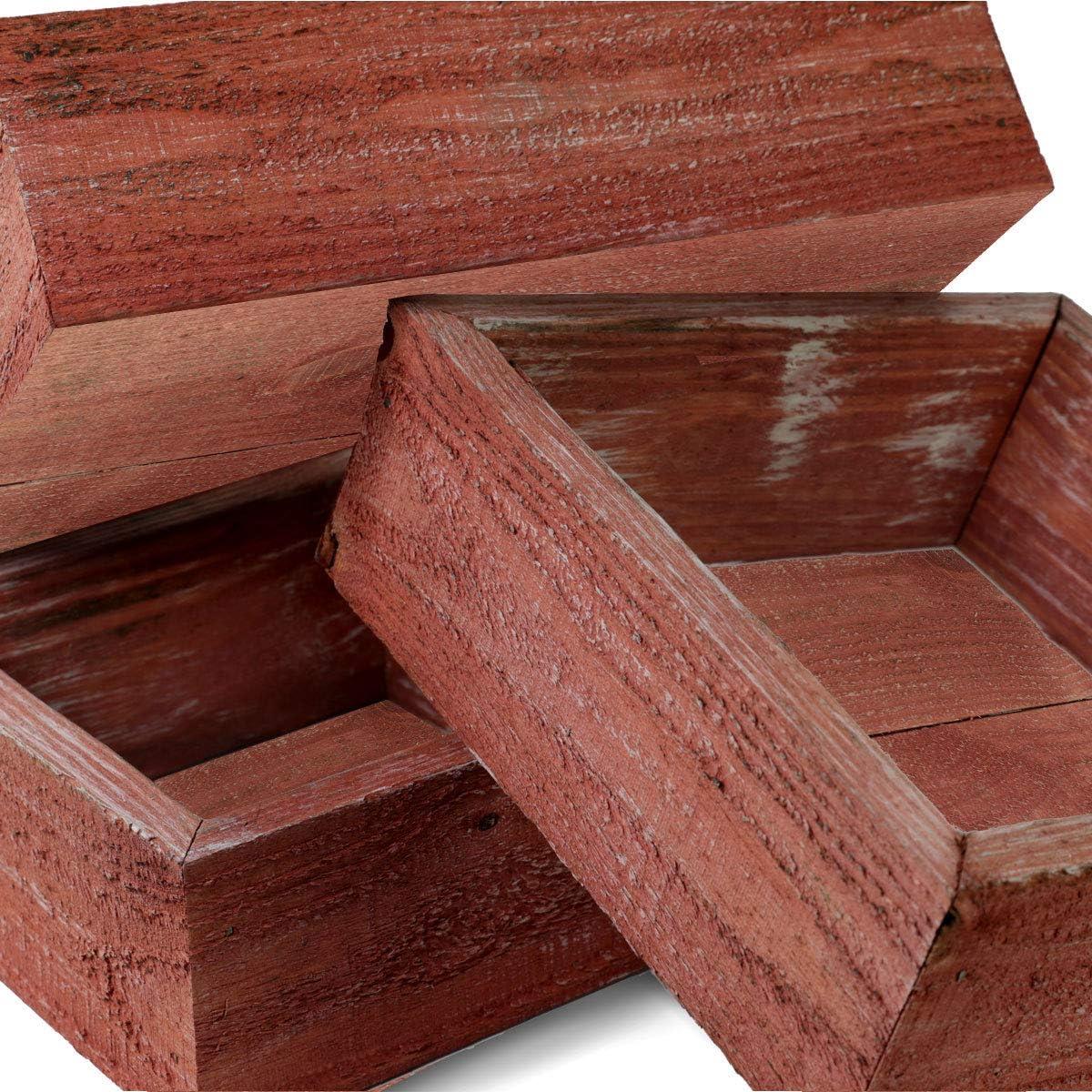 imageEkena Millwork DECR15SBSQOBBR Set of 3 Square Open Back Vintage Farmhouse Shadow Box Shelves Barnwood Decor Collection Weathered BrownSalvage Red
