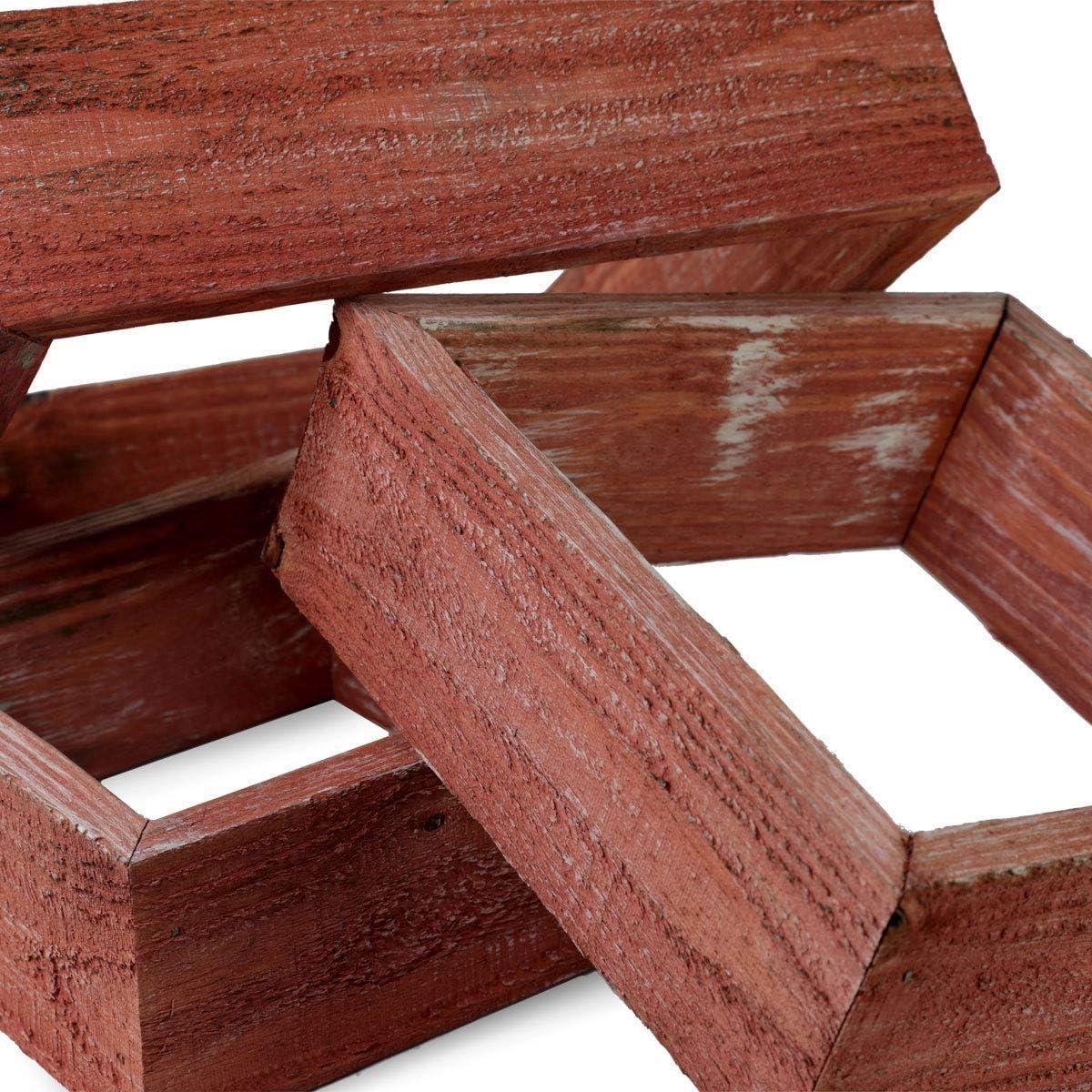 imageEkena Millwork DECR15SBSQOBBR Set of 3 Square Open Back Vintage Farmhouse Shadow Box Shelves Barnwood Decor Collection Weathered BrownSalvage Red