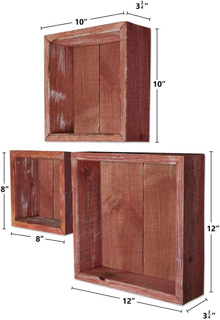 imageEkena Millwork DECR15SBSQOBBR Set of 3 Square Open Back Vintage Farmhouse Shadow Box Shelves Barnwood Decor Collection Weathered BrownSalvage Red