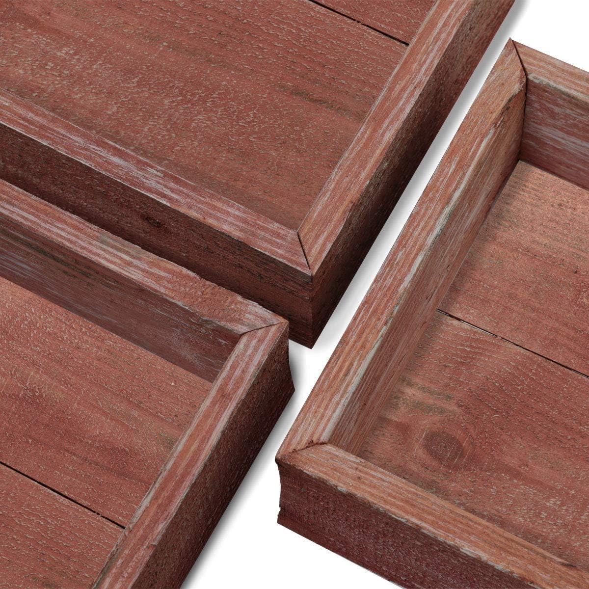 imageEkena Millwork DECR15SBSQOBBR Set of 3 Square Open Back Vintage Farmhouse Shadow Box Shelves Barnwood Decor Collection Weathered BrownSalvage Red