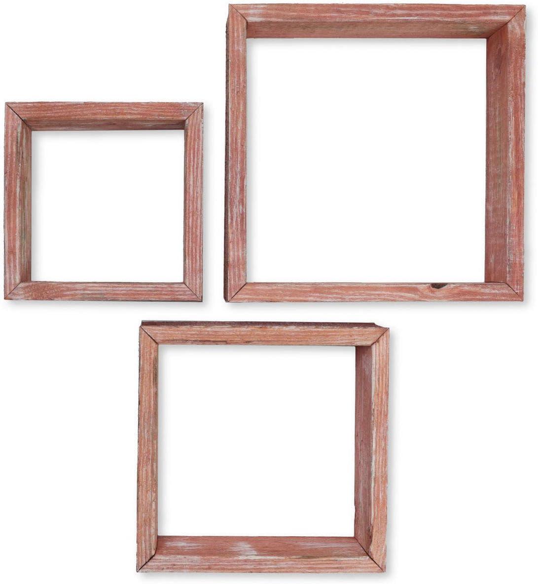 imageEkena Millwork DECR15SBSQOBBR Set of 3 Square Open Back Vintage Farmhouse Shadow Box Shelves Barnwood Decor Collection Weathered BrownSalvage Red