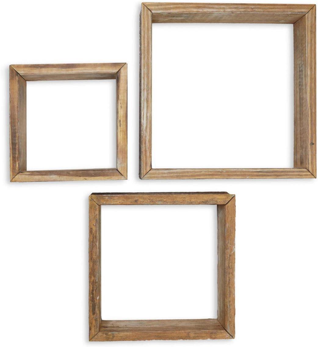 imageEkena Millwork DECR15SBSQOBBR Set of 3 Square Open Back Vintage Farmhouse Shadow Box Shelves Barnwood Decor Collection Weathered BrownWeathered Brown