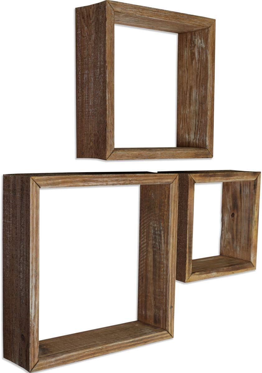 imageEkena Millwork DECR15SBSQOBBR Set of 3 Square Open Back Vintage Farmhouse Shadow Box Shelves Barnwood Decor Collection Weathered BrownWeathered Brown