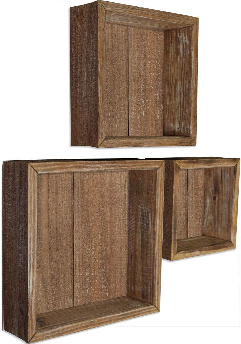 imageEkena Millwork DECR15SBSQOBBR Set of 3 Square Open Back Vintage Farmhouse Shadow Box Shelves Barnwood Decor Collection Weathered BrownWeathered Brown