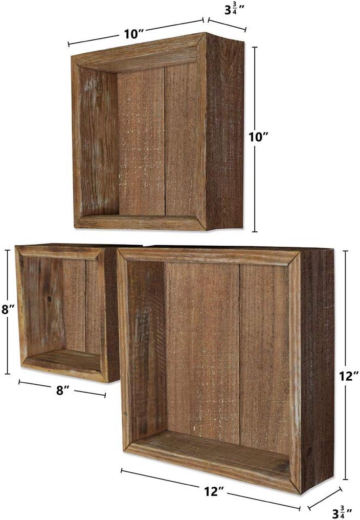 imageEkena Millwork DECR15SBSQOBBR Set of 3 Square Open Back Vintage Farmhouse Shadow Box Shelves Barnwood Decor Collection Weathered BrownWeathered Brown