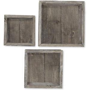 imageEkena Millwork DECR15SBSQOBBR Set of 3 Square Open Back Vintage Farmhouse Shadow Box Shelves Barnwood Decor Collection Weathered BrownPebble Grey