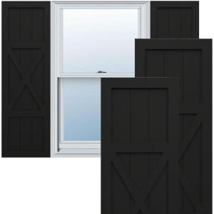 image15quotW x 36quotH True Fit PVC Center XBoard Farmhouse Fixed Mount Shutters Black Per Pair  Hardware Not Included
