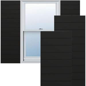 image15quotW x 36quotH True Fit PVC Horizontal Slat Modern Style Fixed Mount Shutters Black Per Pair  Hardware Not Included