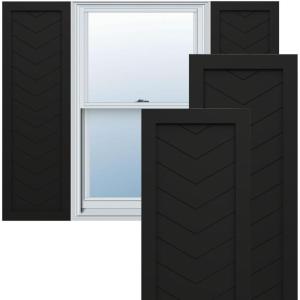 image15quotW x 36quotH True Fit PVC Single Panel Chevron Modern Style Fixed Mount Shutters Black Per Pair  Hardware Not Included