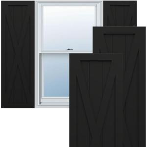 image15quotW x 36quotH True Fit PVC Single XBoard Farmhouse Fixed Mount Shutters Black Per Pair  Hardware Not Included