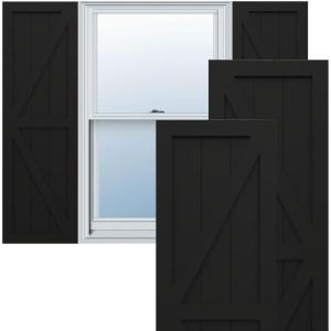 image15quotW x 36quotH True Fit PVC Two Equal Panel Farmhouse Fixed Mount Shutters wZBar Black Per Pair  Hardware Not Included