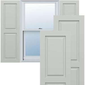 image15quotW x 36quotH True Fit PVC Two Equal Raised Panel Shutters Hailstorm Gray Per Pair  Hardware Not Included