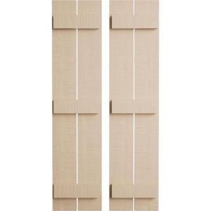 imageEkena Millwork 11 12quotW x 62quotH Rustic Two Board Spaced BoardnBatten Rough Cedar Faux Wood Shutters Per Pair Primed Tan