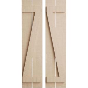 imageEkena Millwork 11 12quotW x 66quotH Rustic Two Board Spaced BoardnBatten Rough Cedar Faux Wood Shutters wZBoard Per Pair Primed Tan