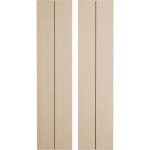 imageEkena Millwork 11quotW x 56quotH Rustic Two Board Joined BoardnBatten Rough Cedar Faux Wood Shutters wNo Batten Per Pair Primed Tan
