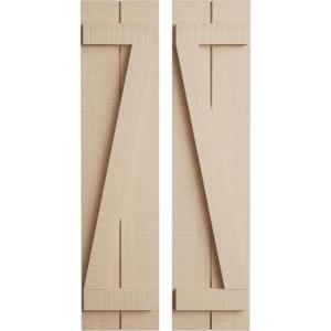 imageEkena Millwork 11quotW x 66quotH Rustic Two Board Joined BoardnBatten Rough Cedar Faux Wood Shutters wZBoard Per Pair Primed TanRough Cedar