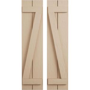 imageEkena Millwork 11quotW x 66quotH Rustic Two Board Joined BoardnBatten Rough Cedar Faux Wood Shutters wZBoard Per Pair Primed TanRough Sawn