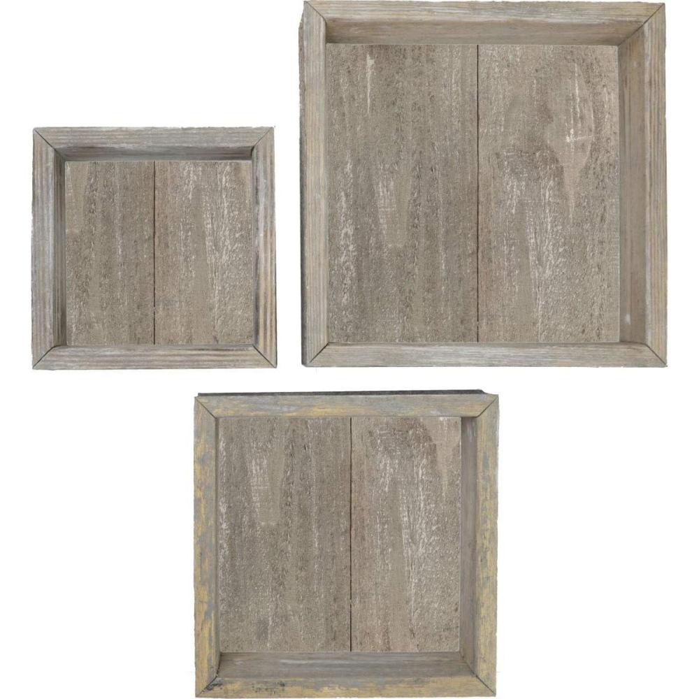 imageEkena Millwork DECR15SBSQOBBR Set of 3 Square Open Back Vintage Farmhouse Shadow Box Shelves Barnwood Decor Collection Weathered BrownReclaimed Grey