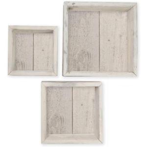 imageEkena Millwork DECR15SBSQOBBR Set of 3 Square Open Back Vintage Farmhouse Shadow Box Shelves Barnwood Decor Collection Weathered BrownChalk Dust White