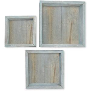 imageEkena Millwork DECR15SBSQOBBR Set of 3 Square Open Back Vintage Farmhouse Shadow Box Shelves Barnwood Decor Collection Weathered BrownDriftwood Blue