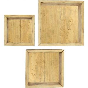 imageEkena Millwork DECR15SBSQOBBR Set of 3 Square Open Back Vintage Farmhouse Shadow Box Shelves Barnwood Decor Collection Weathered BrownNatural Barnwood