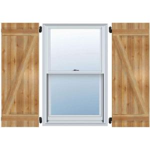 imageEkena Millwork RBJ06Z16X039RWR TimberCraft Three 5 38quot Boards Joined BoardnBatten wZBar Rustic Wood Shutters Per Pair 16 18quotW x 39quotH Rough Sawn Western Red Cedar