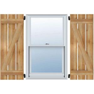 imageEkena Millwork RBS06Z11X038RWR TimberCraft Two 5 38quot Boards Spaced BoardnBatten wZBar Rustic Wood Shutters Per Pair 11 14quotW x 38quotH Rough Sawn Western Red Cedar