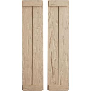 imageEkena Millwork 11W x 58H Rustic Two Board Joined BoardnBatten Rough Cedar Faux Wood Shutters wEnd Batten Per Pair Primed TanHand Hewn