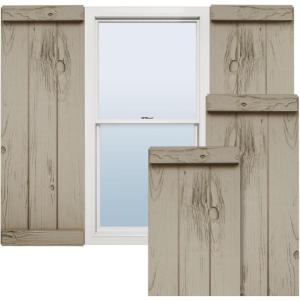 imageEkena Millwork 11W x 58H Rustic Two Board Joined BoardnBatten Rough Cedar Faux Wood Shutters wEnd Batten Per Pair Primed TanKnotty Pine